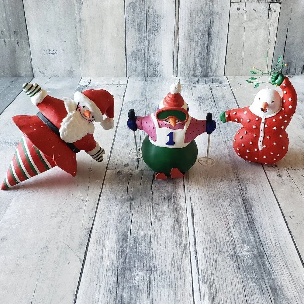 Department 56 Snowman Christmas Ornaments Santa, Mistletoe and Downhill Skier